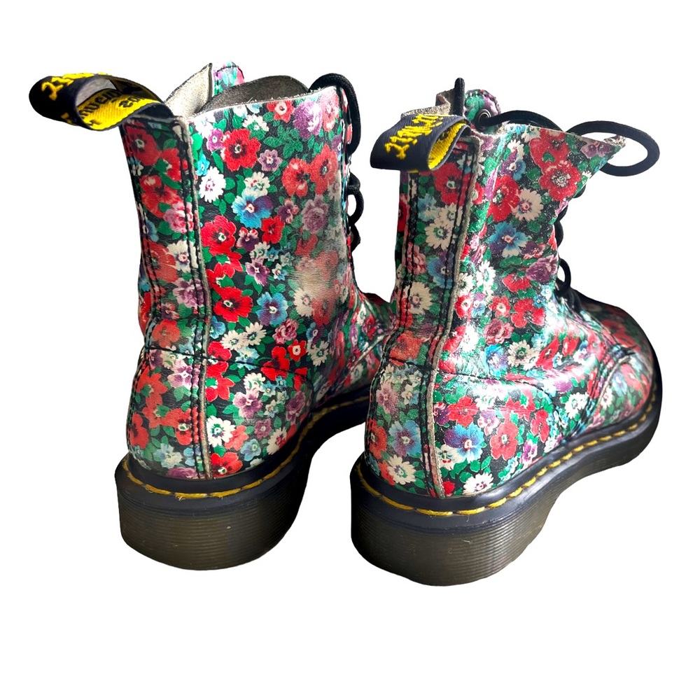 Dr Martens 1460 Pascal Black Wild Poppy Boot Leather Comfort Floral Flowers - Picture 10 of 12